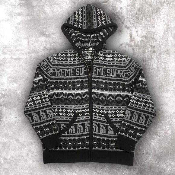 Supreme x The North Face Wool Fair Isle Full Zip Up Hooded Sweater FW22 Medium - Picture 1 of 11
